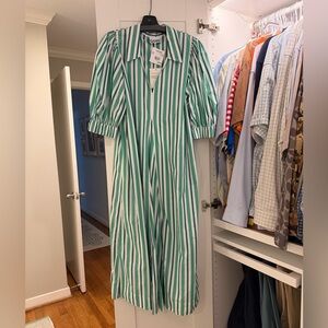 GANNI Teal and Cream Striped Dress